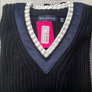 525 America Black V-Neck Sweater with Blue and White Trim